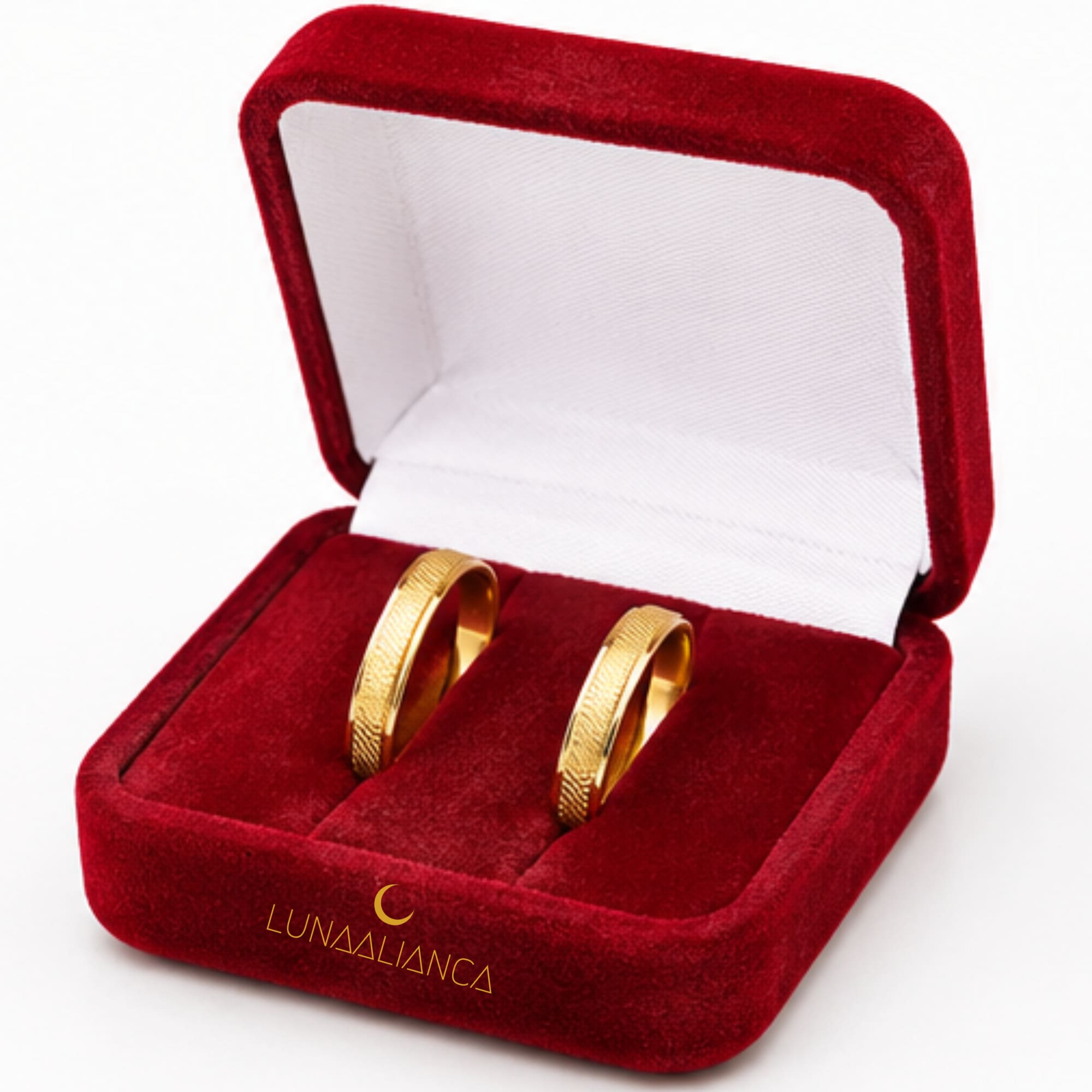 Aliança reta trabalhada com frisos diagonais e bordas polidas em ouro 14k 4.0mm - Imagem 4