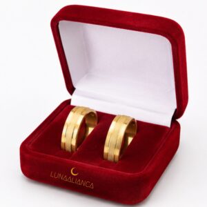 Aliança reta com faixa central Lisa e frisos laterais em ouro 18k 6.0mm